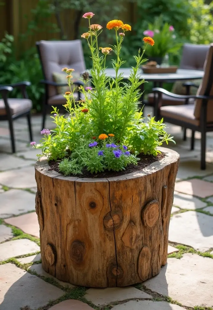 30 Tree Stump Planter Ideas That Turn Old Wood into Art - 5. Elevated Planter Box