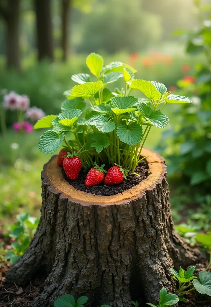 30 Tree Stump Planter Ideas That Turn Old Wood into Art - 8. Edible Garden Stump