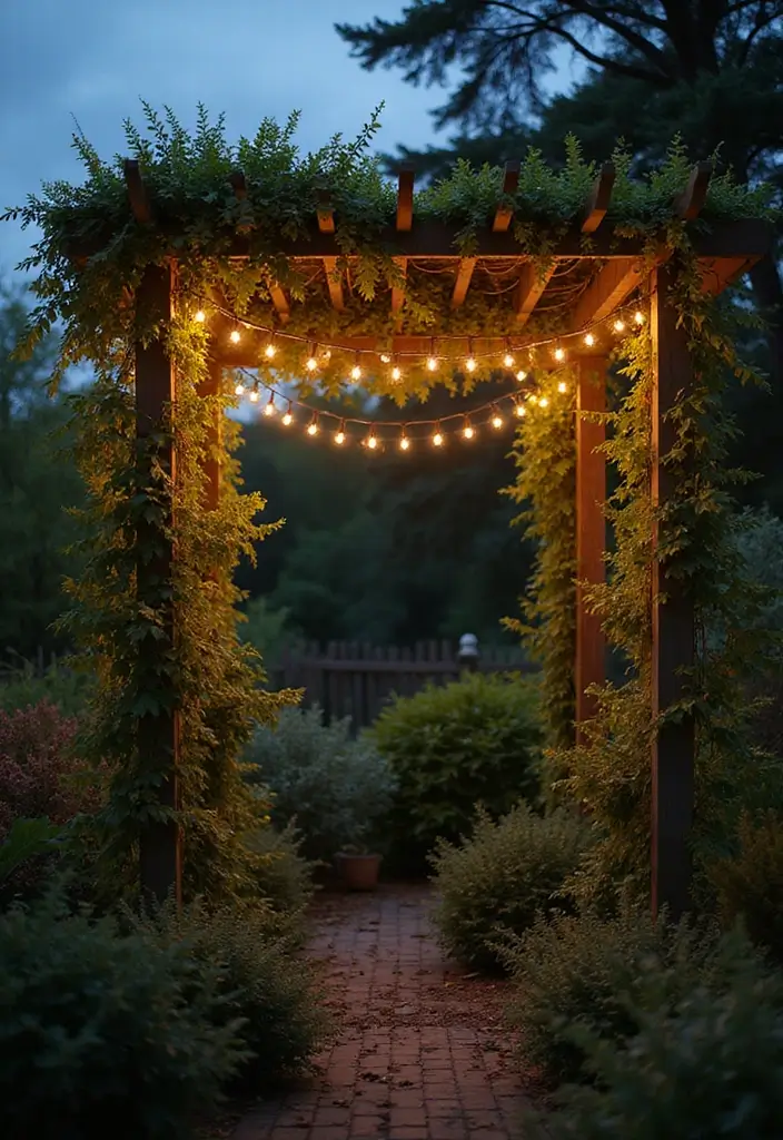 30 Trellis Ideas for Climbing Plants That Transform Your Garden - 25. Trellis with String Lights