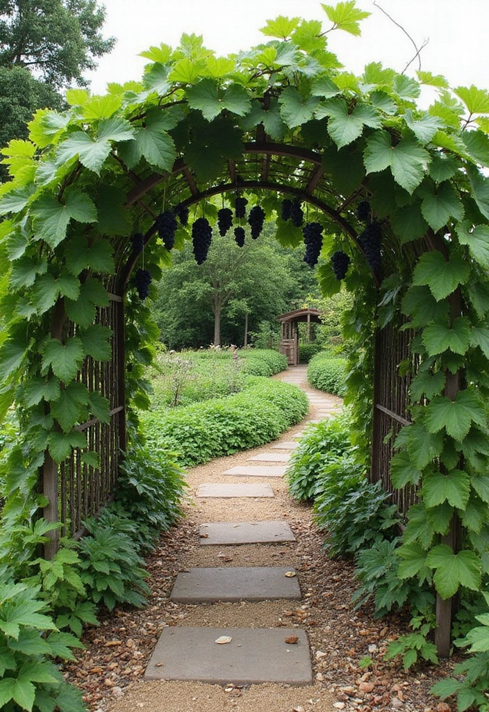 30 Veggie Garden Trellis Ideas That Boost Your Harvest - 16. Grapevine Arch Trellis