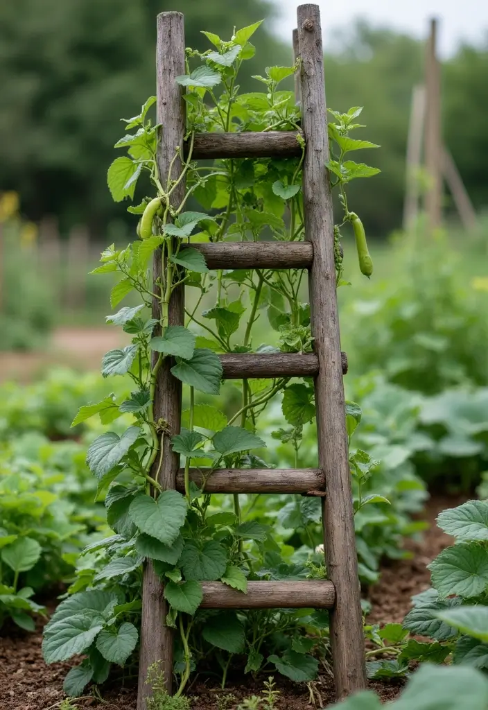 30 Veggie Garden Trellis Ideas That Boost Your Harvest - 6. Wooden Ladder Trellis