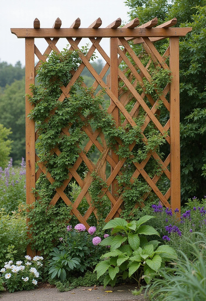 30 Veggie Garden Trellis Ideas That Boost Your Harvest - 9. Crisscross Wooden Panels