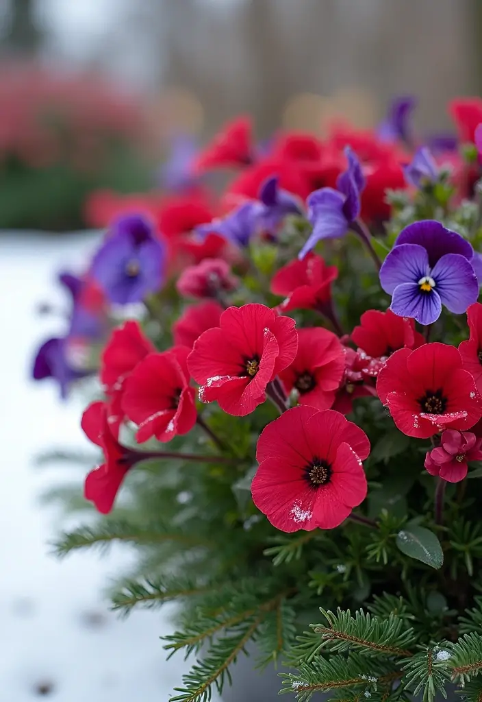 30 Winter Planter Ideas to Brighten Cold Days 67 30 Winter Planter Ideas to Brighten Cold Days - 11. Bold Color Combos