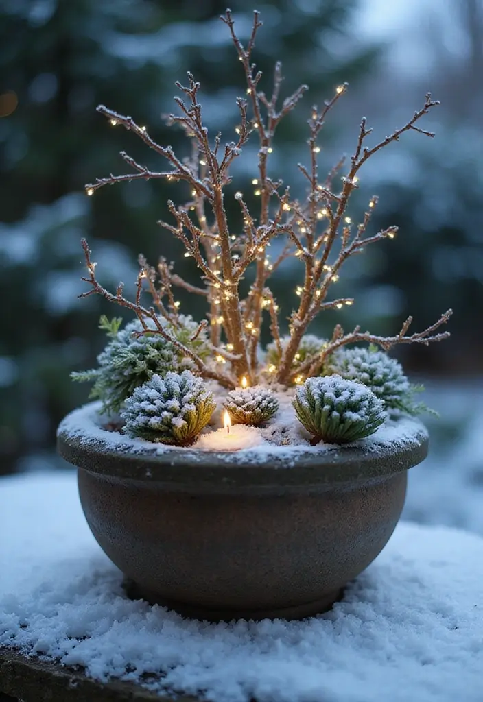 30 Winter Planter Ideas to Brighten Cold Days 74 30 Winter Planter Ideas to Brighten Cold Days - 12. Winter Wonderland Arrangement