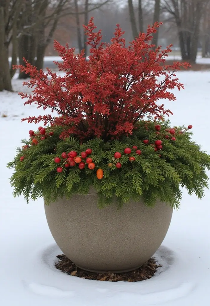30 Winter Planter Ideas to Brighten Cold Days 98 30 Winter Planter Ideas to Brighten Cold Days - 16. Potted Berry Bushes