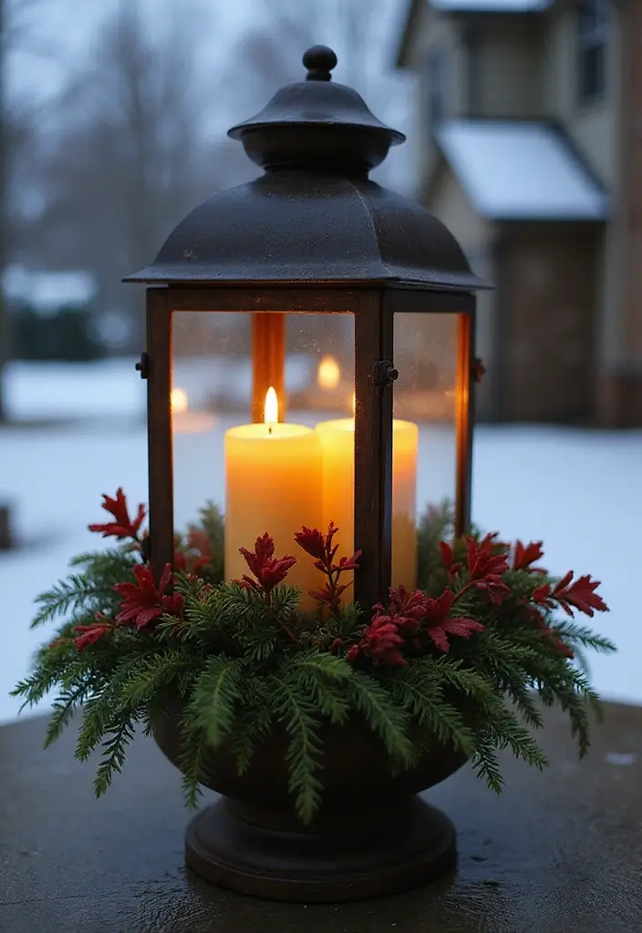 30 Winter Planter Ideas to Brighten Cold Days 122 30 Winter Planter Ideas to Brighten Cold Days - 20. Festive Lantern Planters