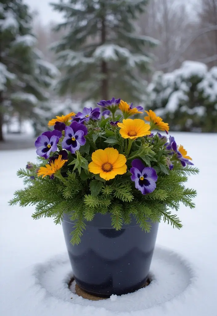 30 Winter Planter Ideas to Brighten Cold Days 143 30 Winter Planter Ideas to Brighten Cold Days - 23. Glossy Finish Planters