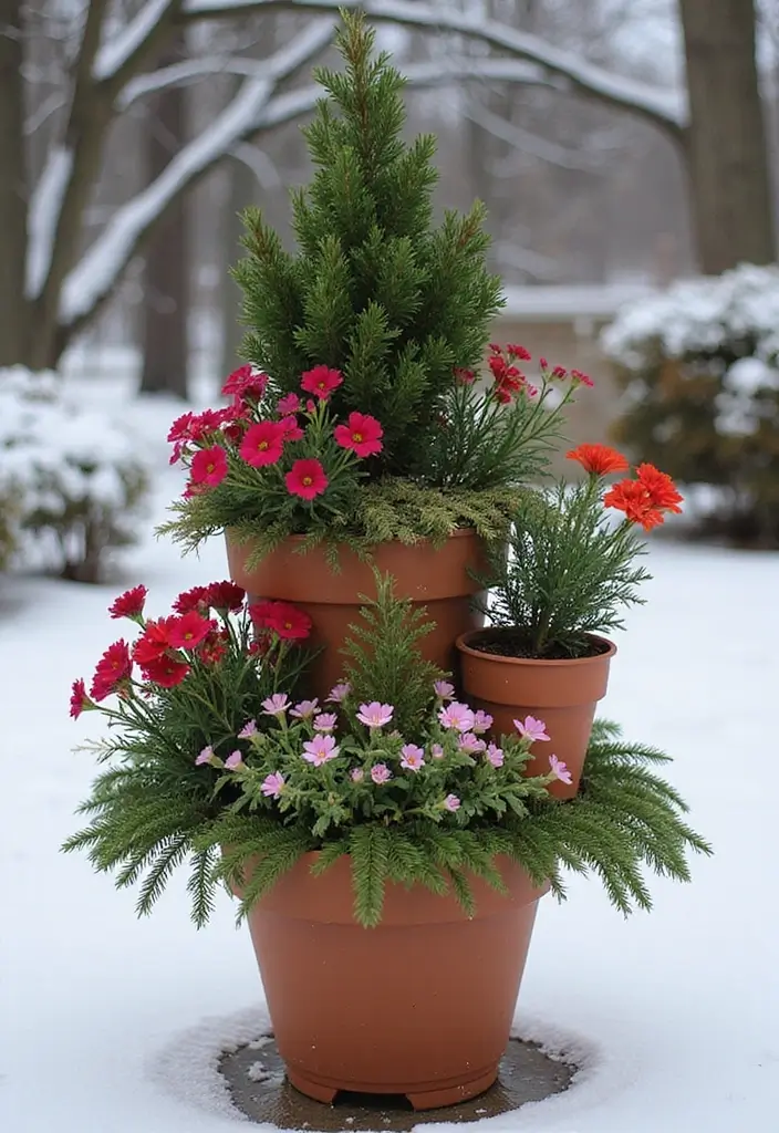 30 Winter Planter Ideas to Brighten Cold Days 174 30 Winter Planter Ideas to Brighten Cold Days - 28. Multi-Layered Planters