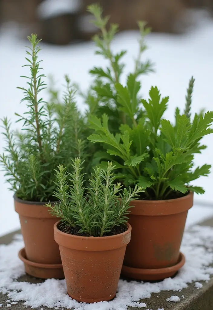30 Winter Planter Ideas to Brighten Cold Days 15 30 Winter Planter Ideas to Brighten Cold Days - 3. Container Herb Garden