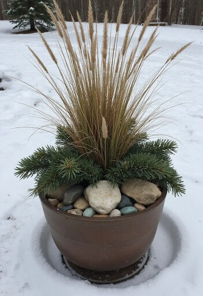 30 Winter Planter Ideas to Brighten Cold Days 53 30 Winter Planter Ideas to Brighten Cold Days - 9. Textural Layers
