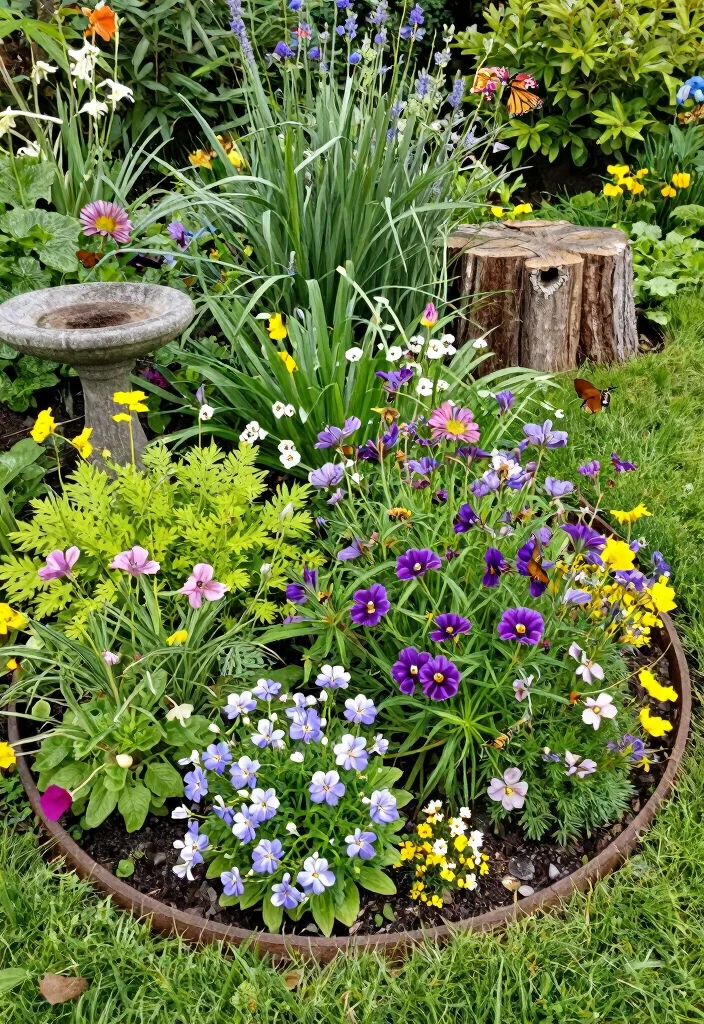 10 Circular Flower Bed Ideas for Eye Catching Symmetrical Garden Design - 10. Wildlife-Friendly Circular Beds 1