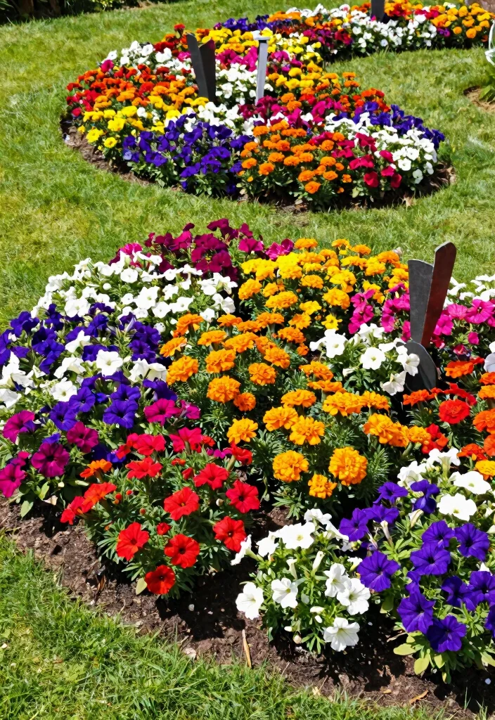 10 Circular Flower Bed Ideas for Eye Catching Symmetrical Garden Design - 3. Colorful Annual Arrangements 1