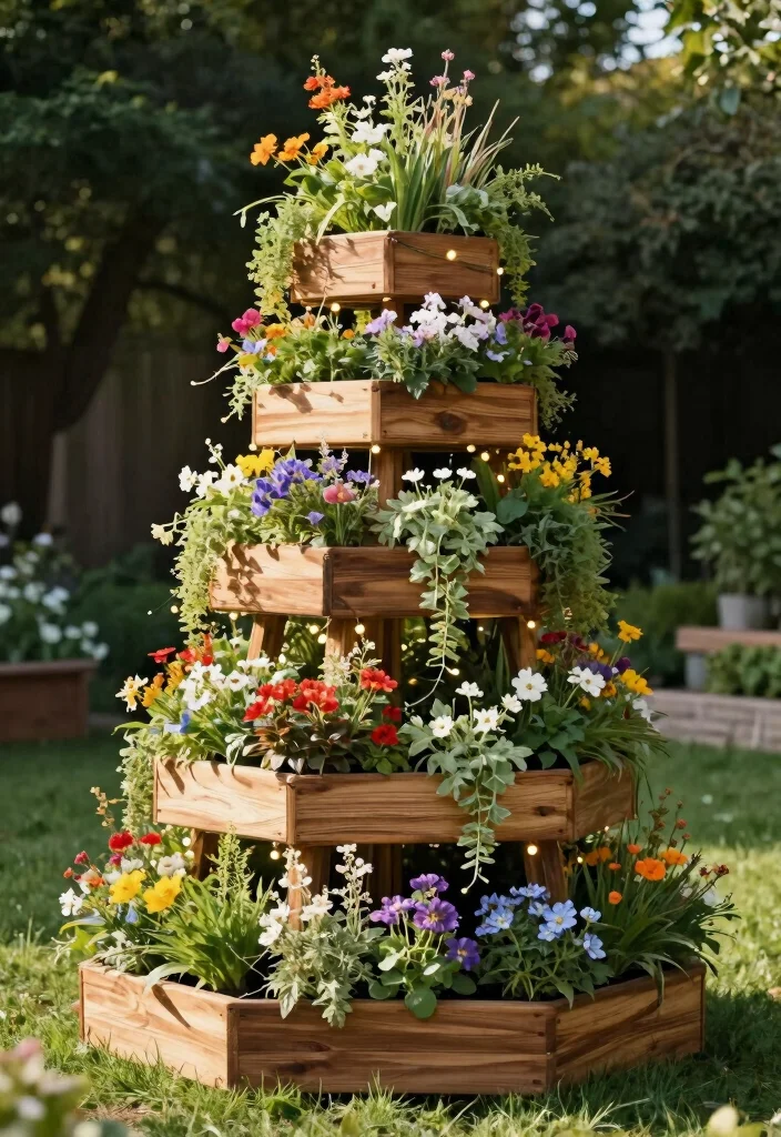 10 Circular Flower Bed Ideas for Eye Catching Symmetrical Garden Design - 4. Vertical Circular Flower Towers 1