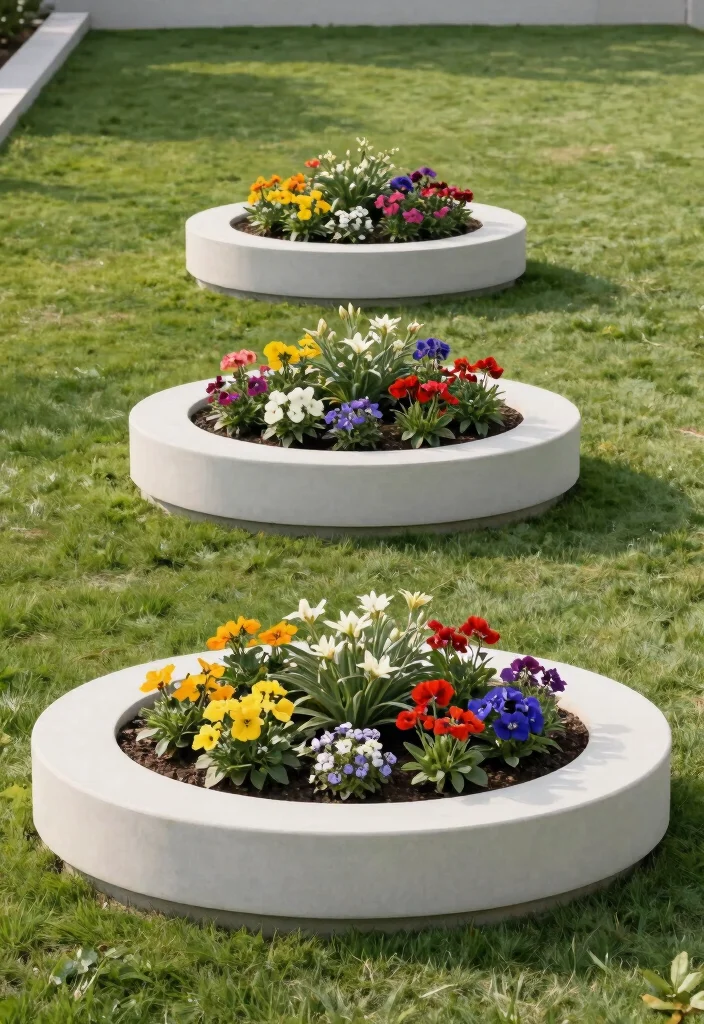 10 Circular Flower Bed Ideas for Eye Catching Symmetrical Garden Design - 5. Minimalist Circular Beds 1