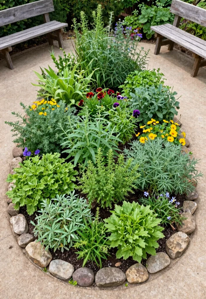 10 Circular Flower Bed Ideas for Eye Catching Symmetrical Garden Design - 6. Herb Spiral Circles 1