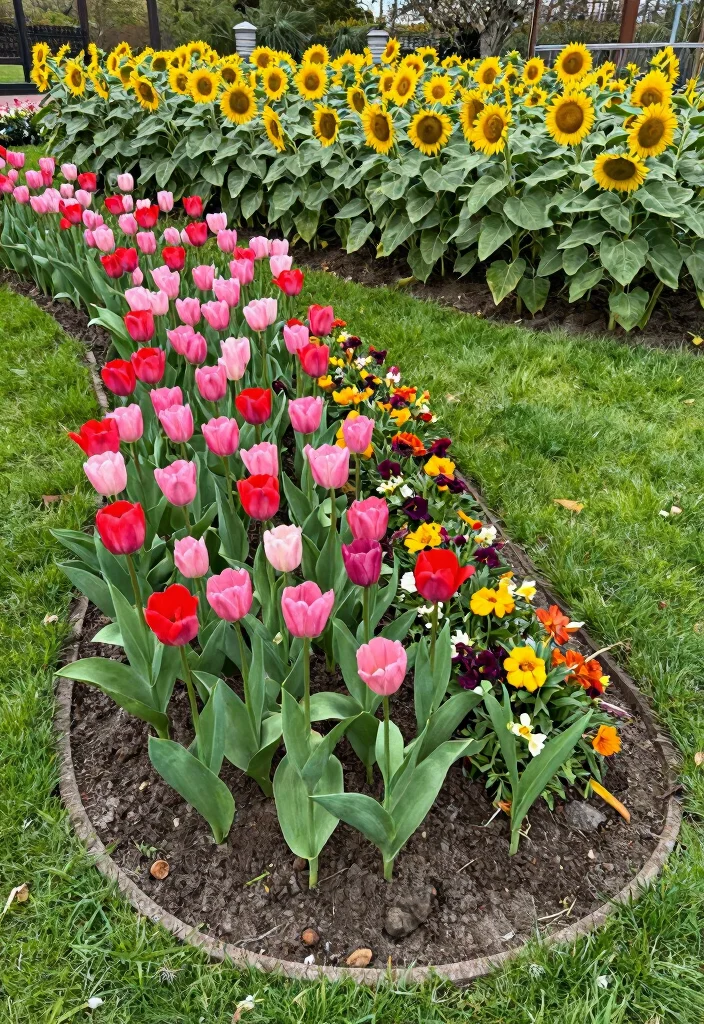 10 Circular Flower Bed Ideas for Eye Catching Symmetrical Garden Design - 7. Seasonal Rotation Flower Beds 1