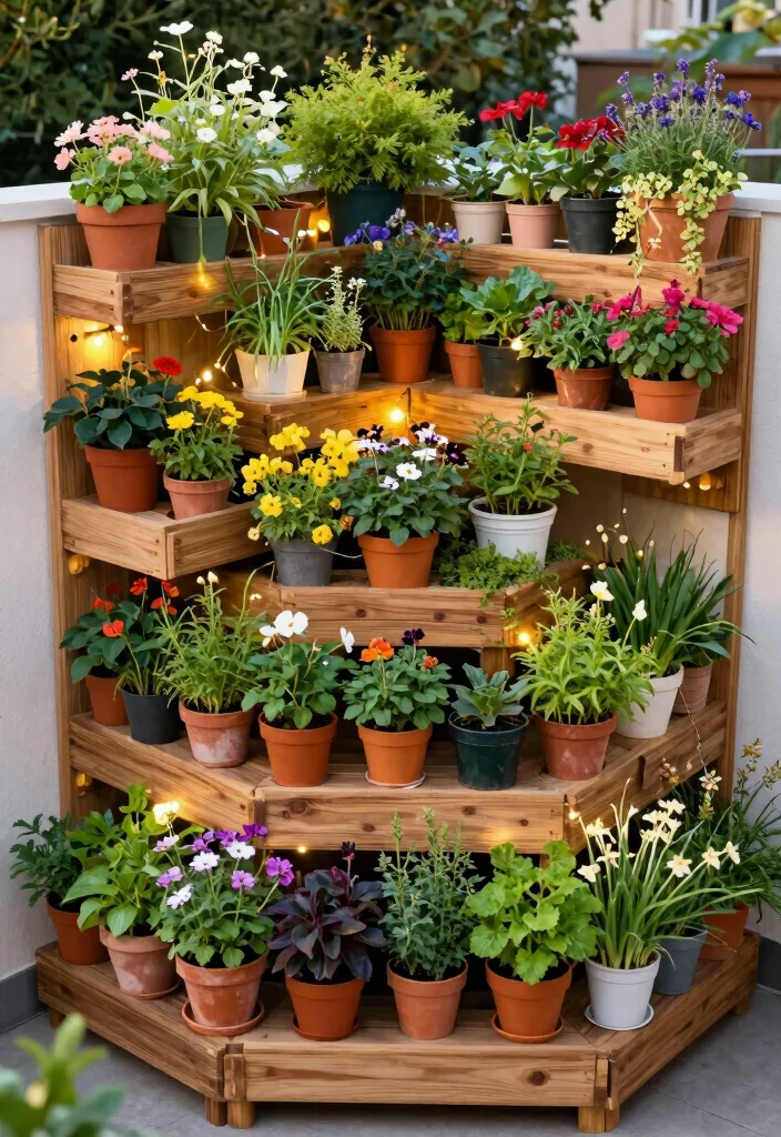 10 Corner Garden Bed Ideas for Smart Use of Unused Yard Space - 8. Container Gardens on Stacked Platforms 1