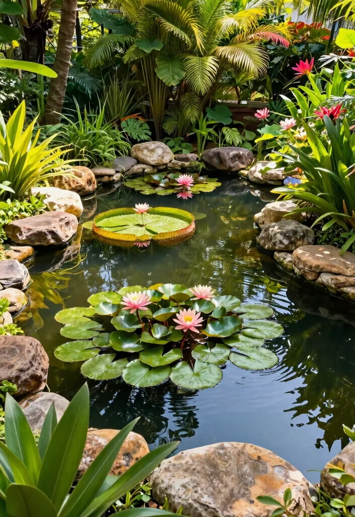 10 Island Garden Bed Ideas for Standalone Focal Point Landscaping - 5. Serene Water Garden with Aquatic Plants 1