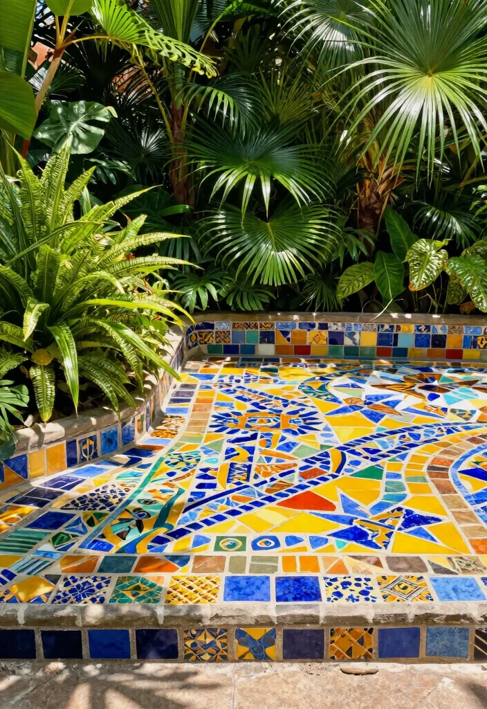 10 Island Garden Bed Ideas for Standalone Focal Point Landscaping - 7. Mosaic Tile Garden Bed Design 1