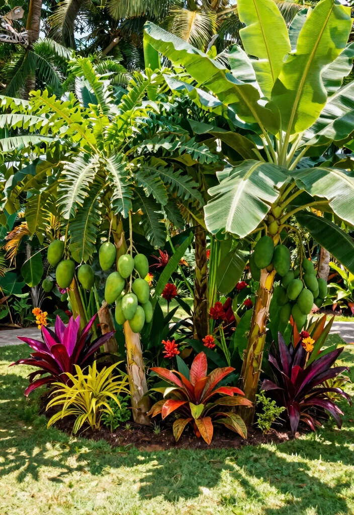 10 Island Garden Bed Ideas for Standalone Focal Point Landscaping - 8. Tropical Fruit Tree Island Bed 1