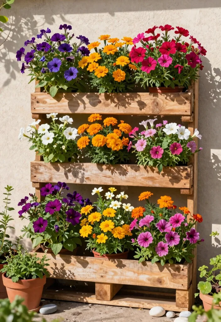 10 Pallet Landscaping Ideas for Creative Budget Friendly DIY Gardens - 2. Pallet Flower Wall 1