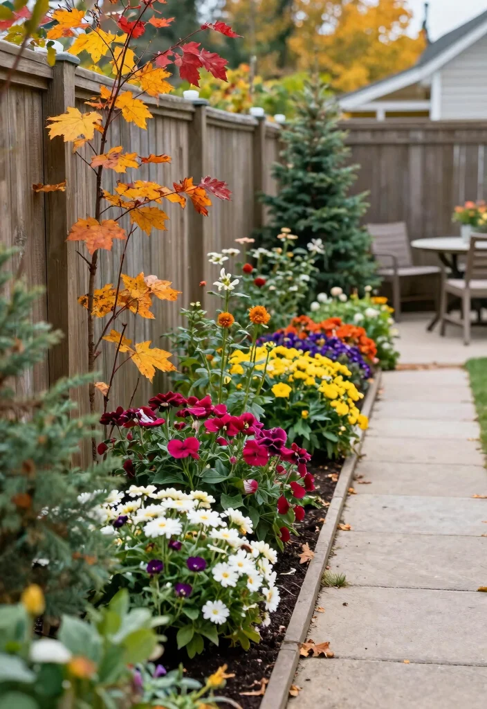 12 Backyard Fence Landscaping Ideas for Privacy Softening and Style - 12. Seasonal Planting for Year-Round Interest 1