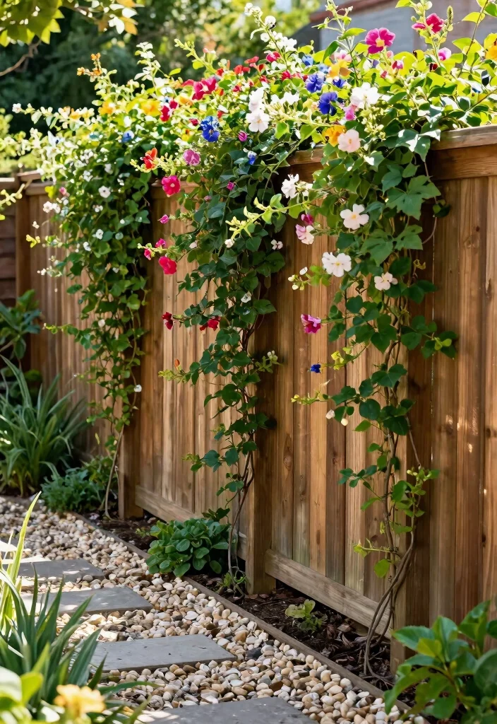 12 Backyard Fence Landscaping Ideas for Privacy Softening and Style - 3. Climbing Plants and Vines 1