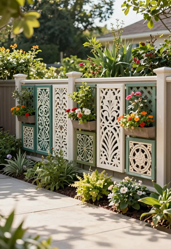 12 Backyard Fence Landscaping Ideas for Privacy Softening and Style - 5. Decorative Panels and Trellises 1