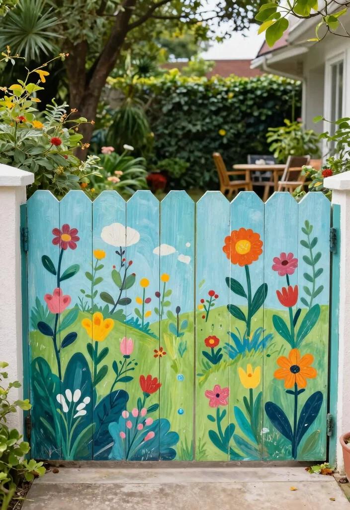 12 Backyard Fence Landscaping Ideas for Privacy Softening and Style - 9. Artistic Fence Painting 1