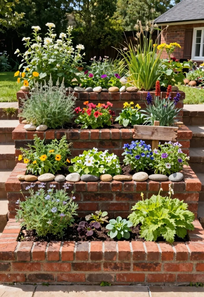 12 Brick Garden Bed Ideas for Classic Structure and Timeless Appeal - 3. Multi-Tiered Brick Beds 1