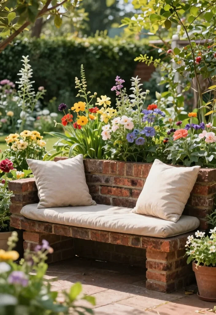 12 Brick Landscaping Ideas for Classic Structure and Timeless Appeal - 11. Brick Bench Seating 1