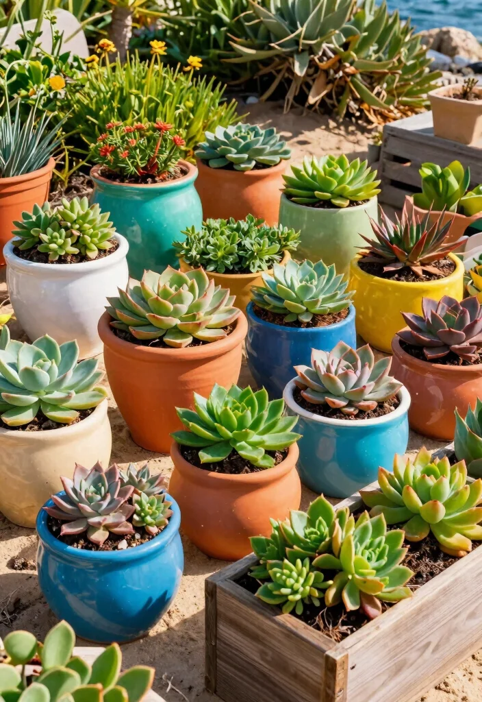 12 Coastal Landscaping Ideas for Breezy Salt Tolerant Outdoor Style 8 12 Coastal Landscaping Ideas for Breezy Salt Tolerant Outdoor Style - 8. Use Colorful Containers for Planting 1