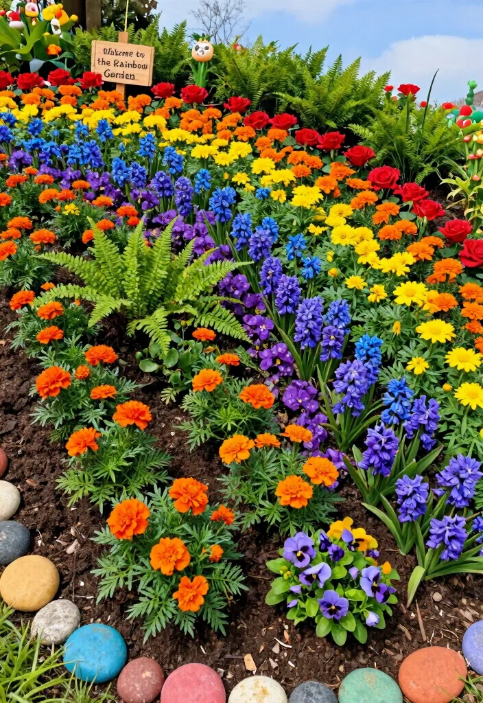 12 Cute Flower Bed Ideas for Playful, Charming, and Eye-Catching Gardens - 1. Rainbow Row Flower Bed 1