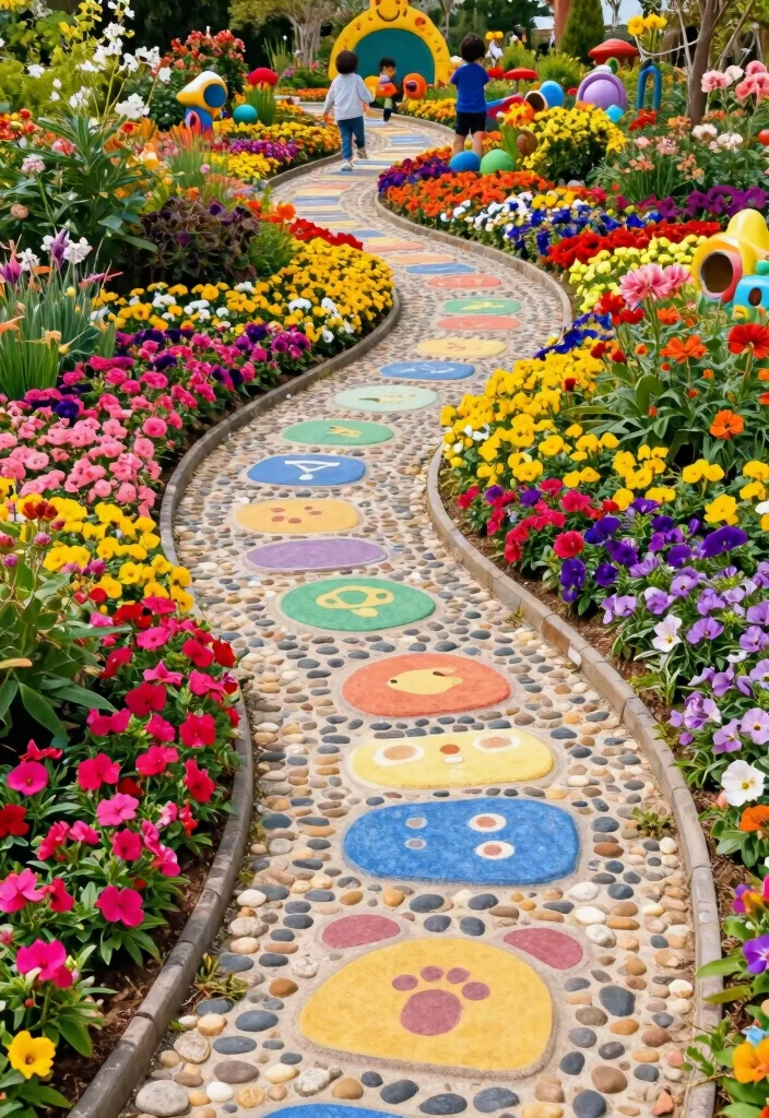 12 Cute Flower Bed Ideas for Playful, Charming, and Eye-Catching Gardens - 12. Whimsical Pathway Flower Bed 1