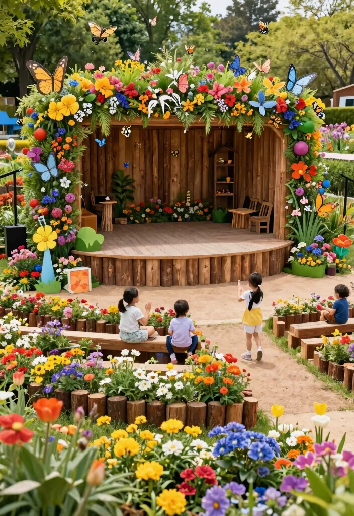 12 Cute Flower Bed Ideas for Playful, Charming, and Eye-Catching Gardens - 9. Outdoor Theater Flower Bed 1