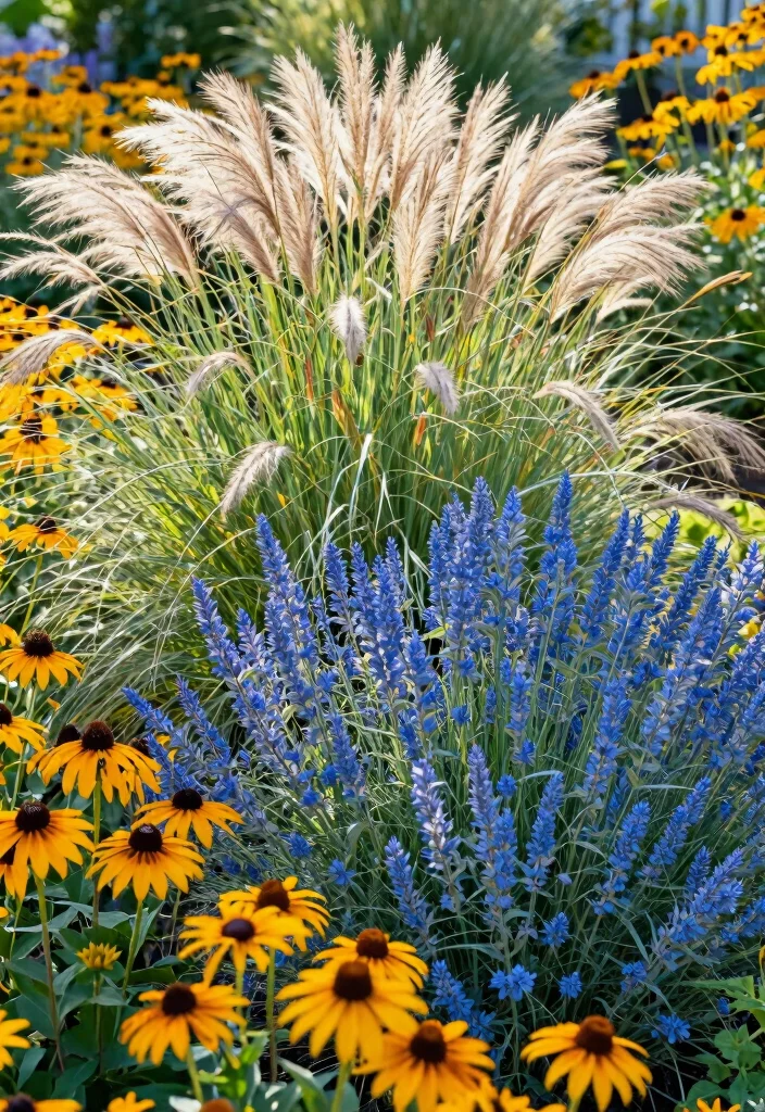 12 Front Flower Bed Ideas Full Sun for Bright Colorful Plant Displays 10 12 Front Flower Bed Ideas Full Sun for Bright Colorful Plant Displays - 10. Dramatic Ornamental Grasses 1