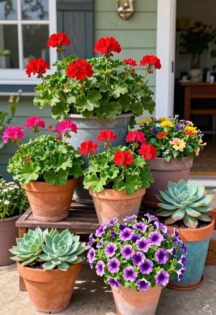 12 Front Flower Bed Ideas Full Sun for Bright Colorful Plant Displays 8 12 Front Flower Bed Ideas Full Sun for Bright Colorful Plant Displays - 8. Colorful Container Combinations 1