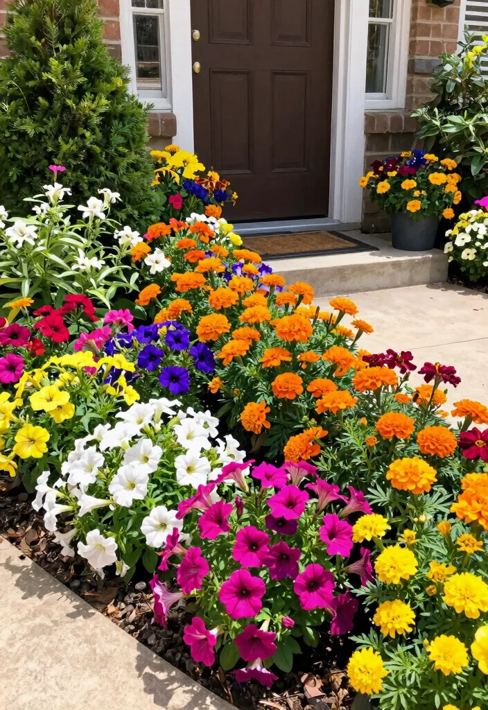 12 Front Garden Bed Ideas for Polished Neat and Inviting Entryways - 9. Colorful Annual Displays 1