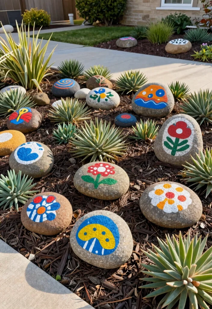 12 Front Yard Landscaping Ideas with Rocks for Low Water Easy Care Design - 12. Rock Art in the Garden 1