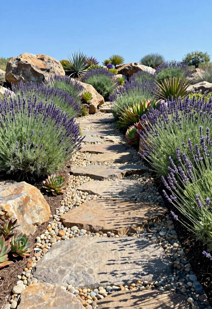 12 Front Yard Landscaping Ideas with Rocks for Low Water Easy Care Design - 2. Rock Pathway with Edging 1