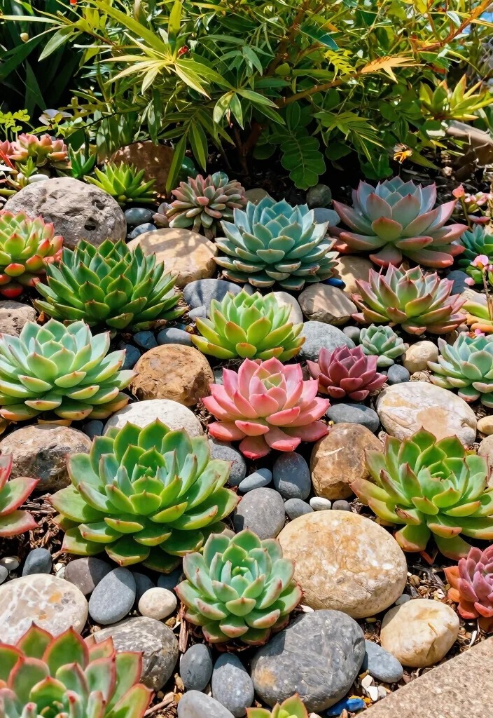 12 Front Yard Landscaping Ideas with Rocks for Low Water Easy Care Design - 3. Rock Garden with Succulents 1