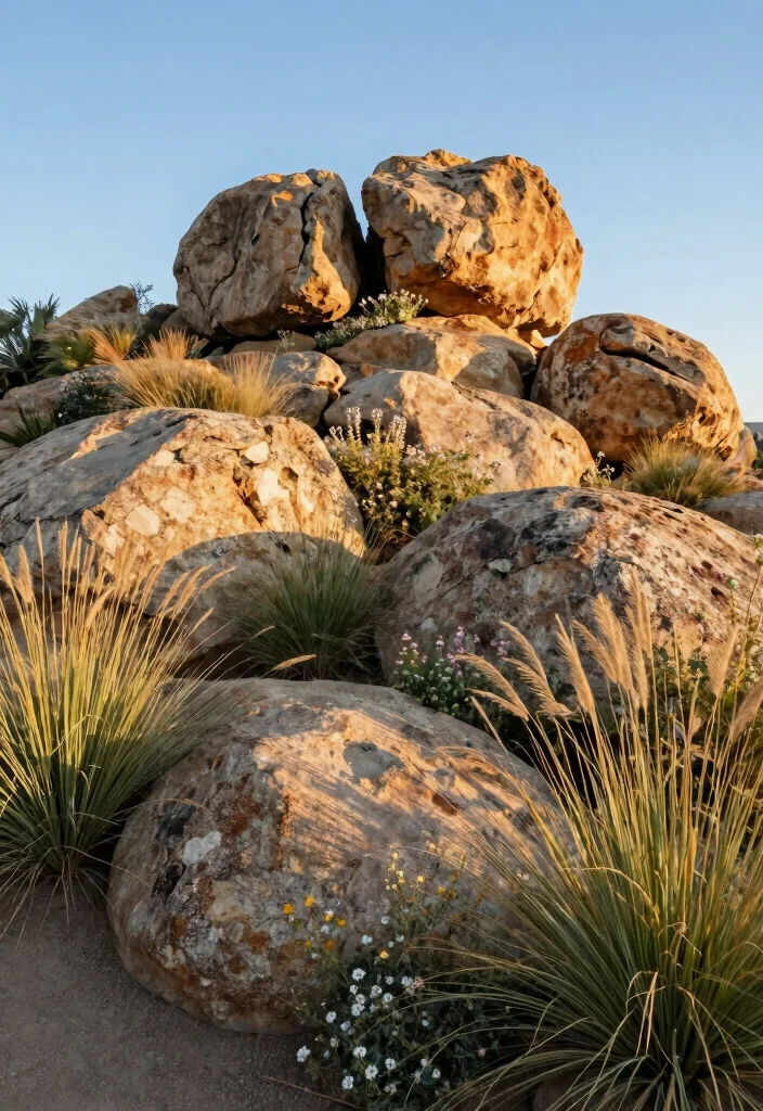 12 Front Yard Landscaping Ideas with Rocks for Low Water Easy Care Design - 4. Boulder Cluster Accents 1