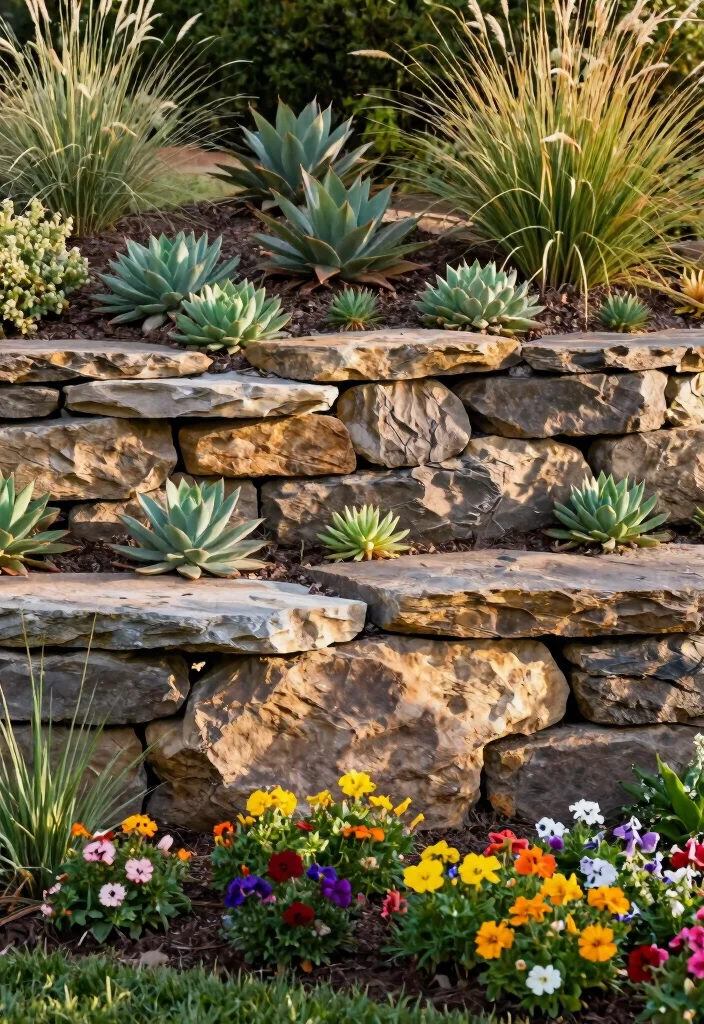 12 Front Yard Landscaping Ideas with Rocks for Low Water Easy Care Design - 6. Rock Retaining Wall 1