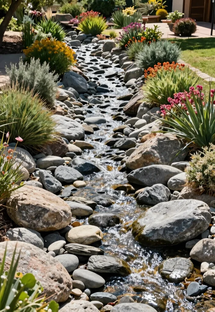 12 Front Yard Landscaping Ideas with Rocks for Low Water Easy Care Design - 7. Dry Creek Bed 1