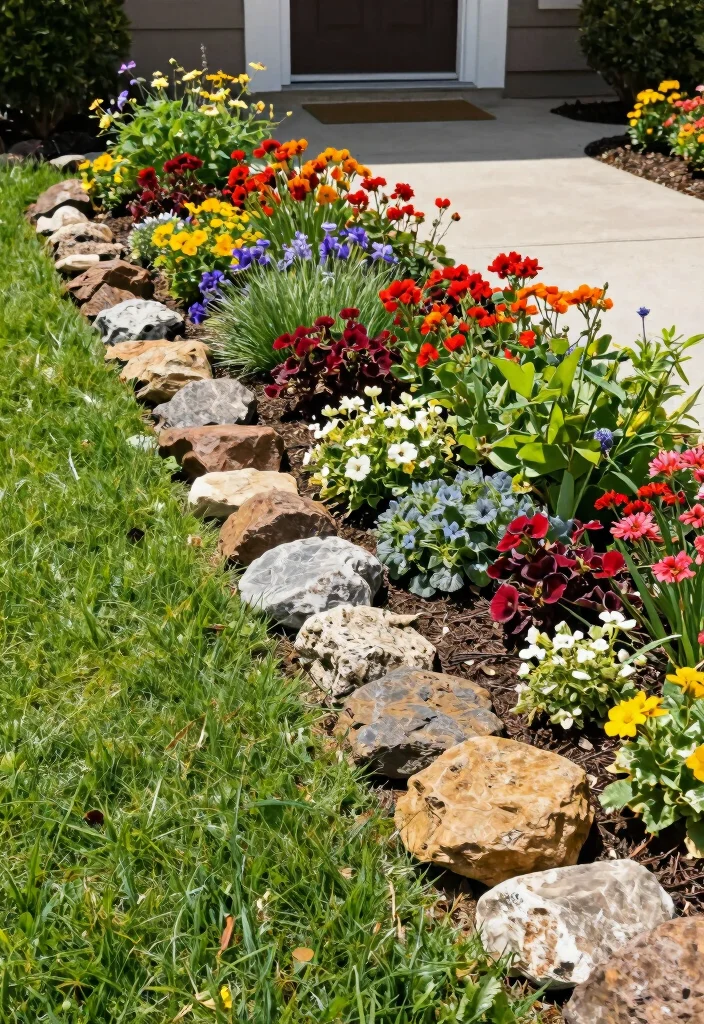 12 Front Yard Landscaping Ideas with Rocks for Low Water Easy Care Design - 9. Rock-Lined Border 1