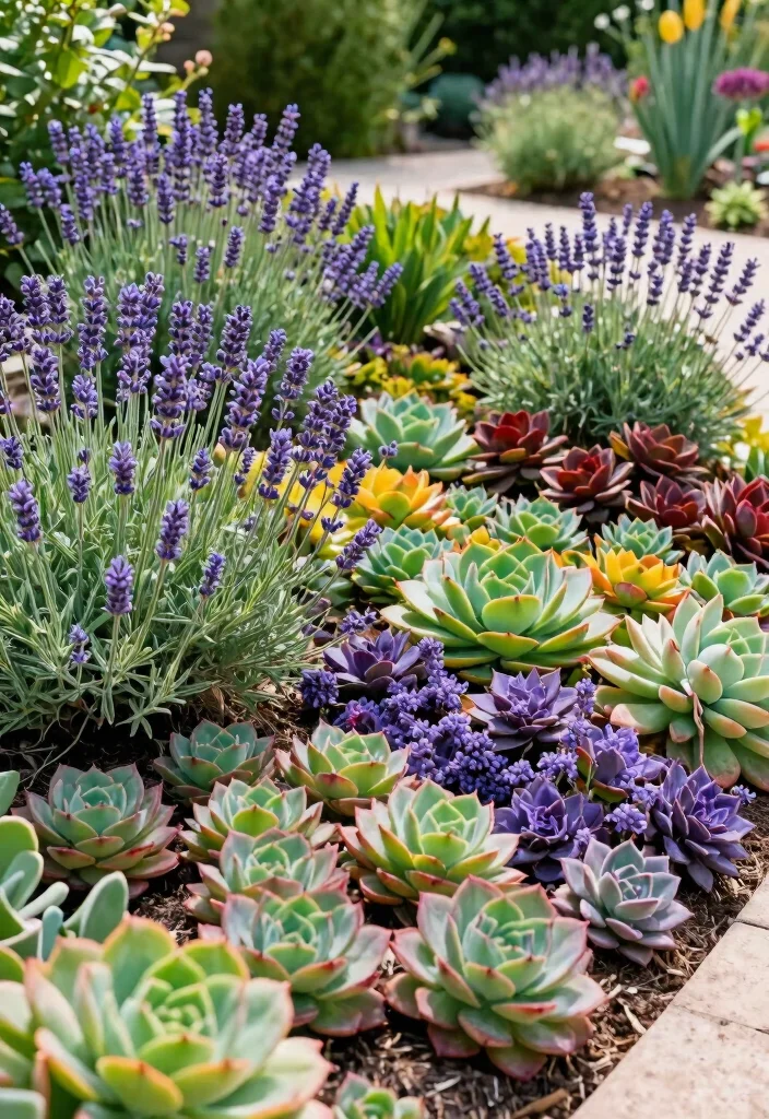 12 Lavender Landscaping Ideas for Fragrant Colorful and Pollinator Friendly Beds - 6. Lavender and Succulents 1