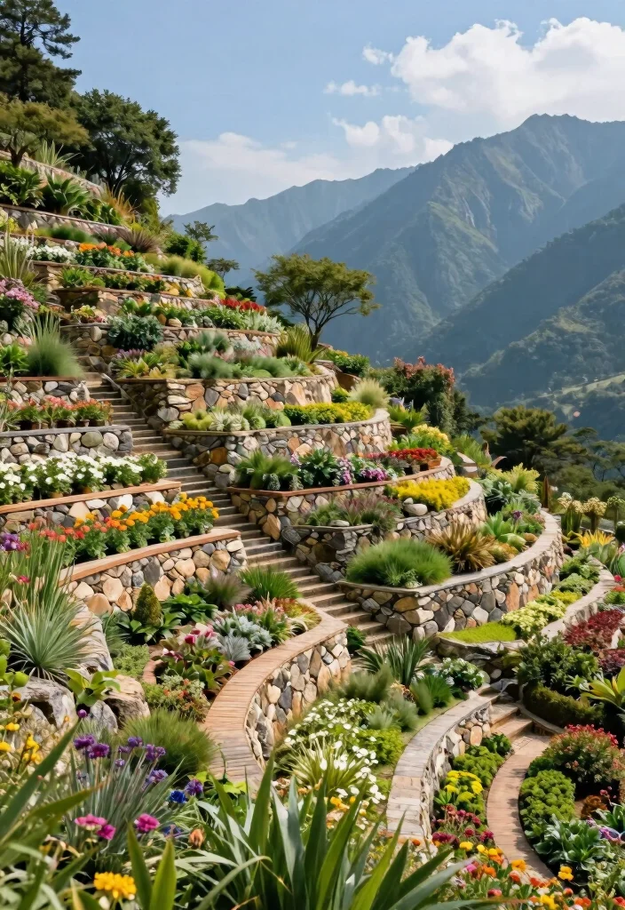 12 Mountain Landscaping Ideas for Natural Textures and Native Beauty - 6. Terraced Gardens 1