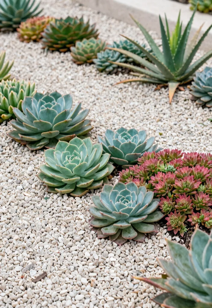 12 Pea Gravel Flower Bed Ideas for Drainage Texture and Low Maintenance - 11. Simple Succulent Gardens with Pea Gravel 1