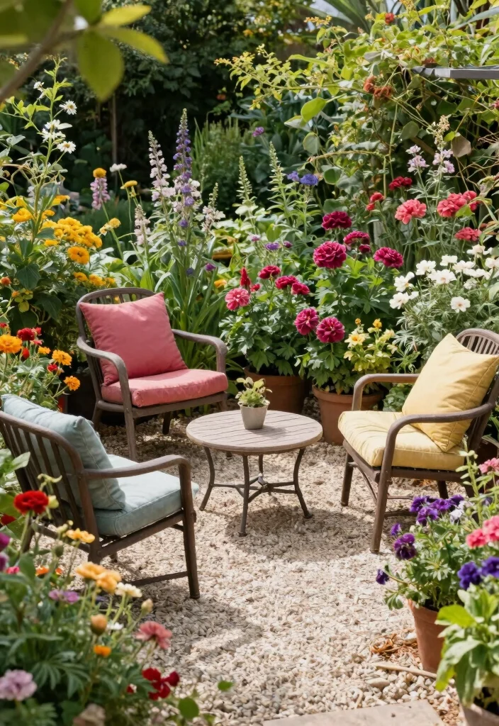 12 Pea Gravel Flower Bed Ideas for Drainage Texture and Low Maintenance - 12. Integrated Seating Areas with Gravel Accents 1