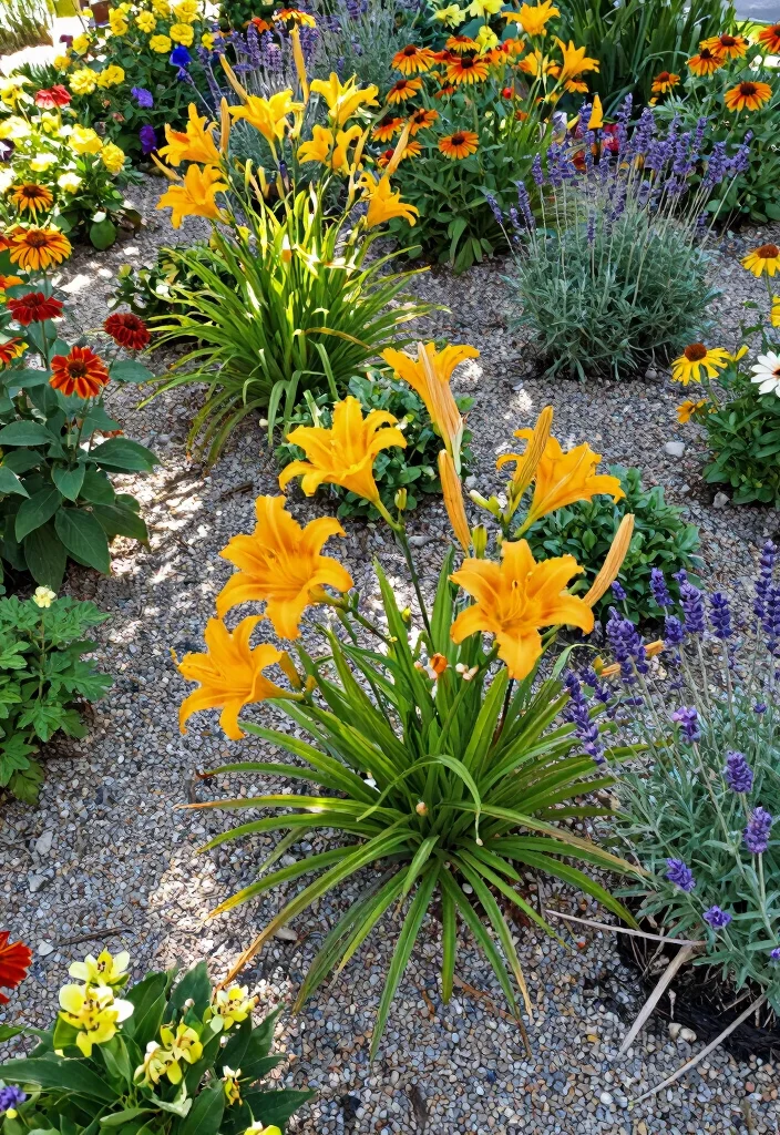 12 Pea Gravel Flower Bed Ideas for Drainage Texture and Low Maintenance - 2. Colorful Perennial Intermix 1